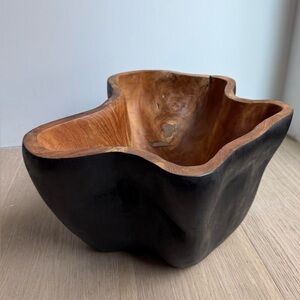 Handmade carved and stained wooden basket holder